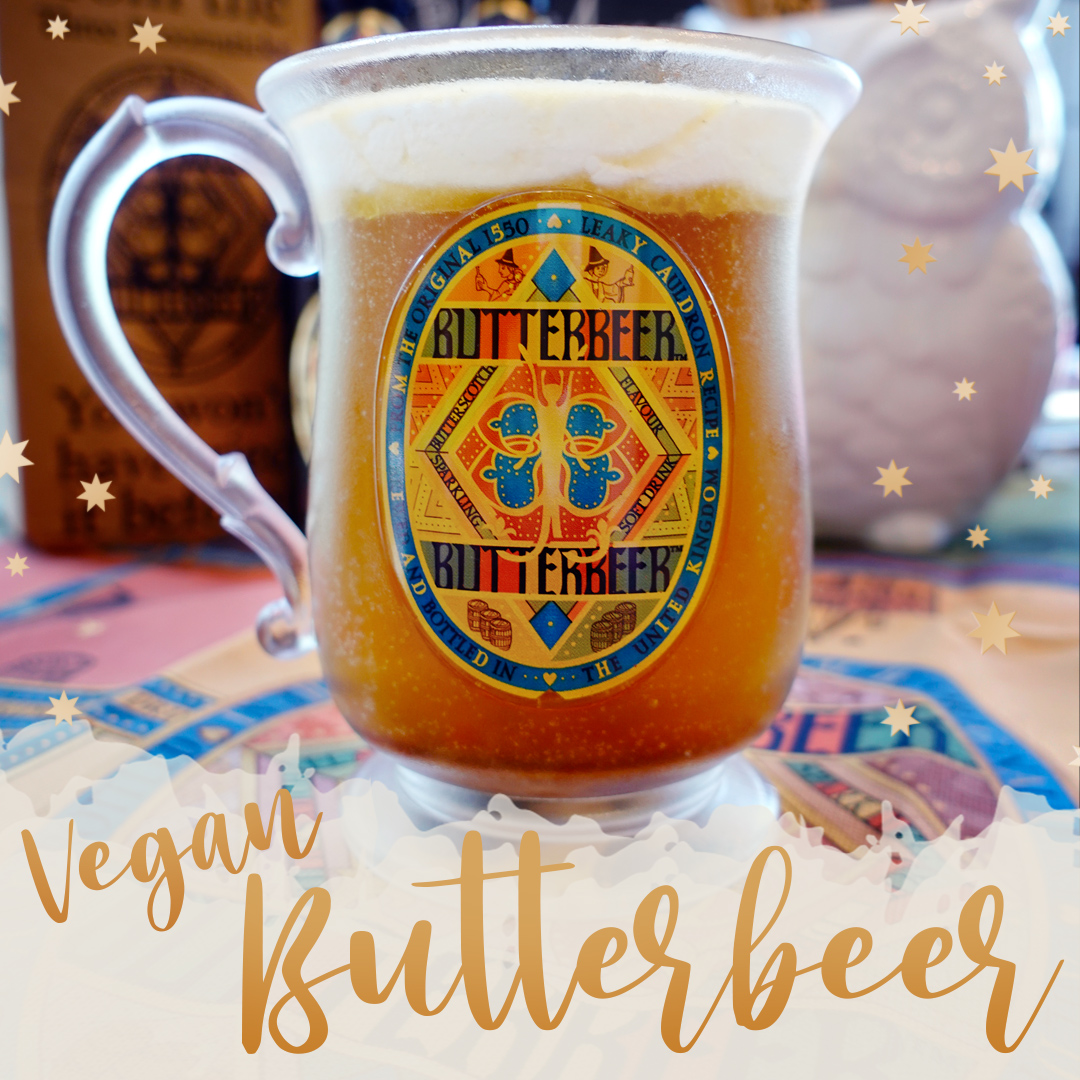 A mug containing vegan butterbeer